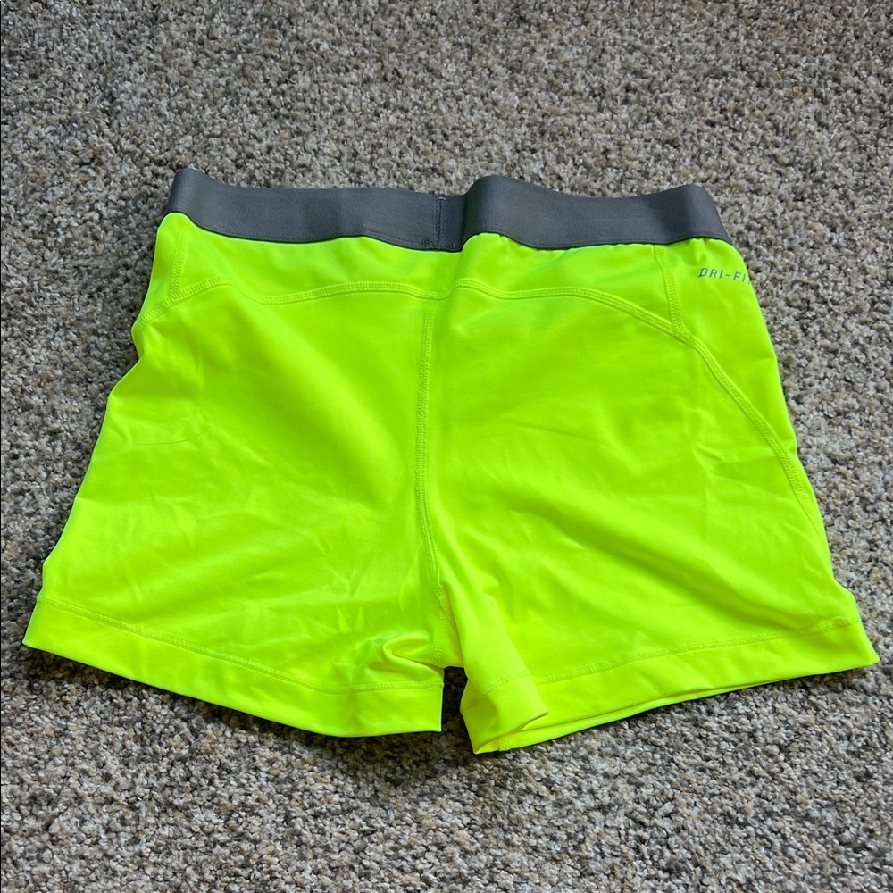 Nike Pro Lime Green Shorts with Gray Waistband - Picture 4 of 4
